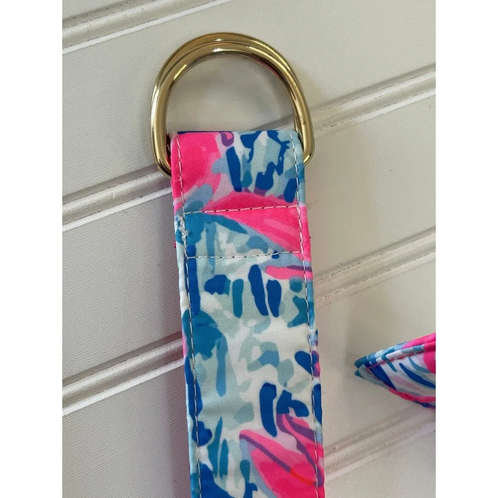 Delta Belt Womens Claws & Tails Pink Blue Floral Canvas D-Ring Belt Size Medium